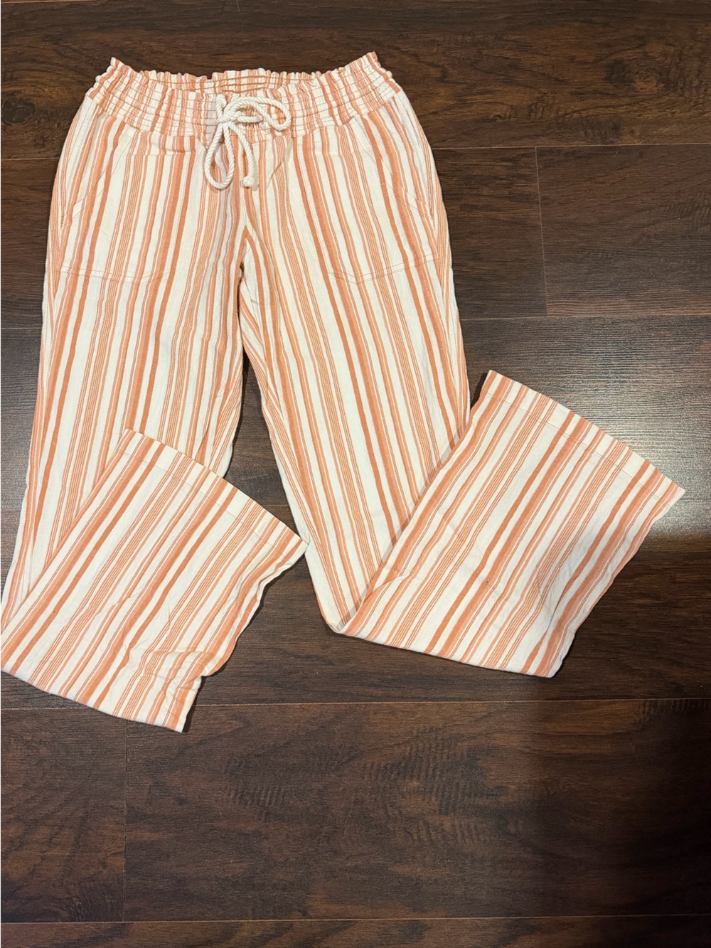 Roxy Peach/Orange and White Striped Wide-Leg Pants
